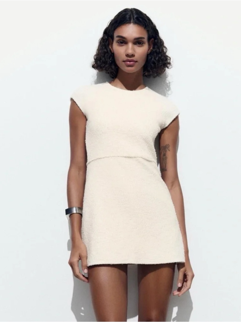 ZARA Women’s Textured Cream Mini Dress - Size M